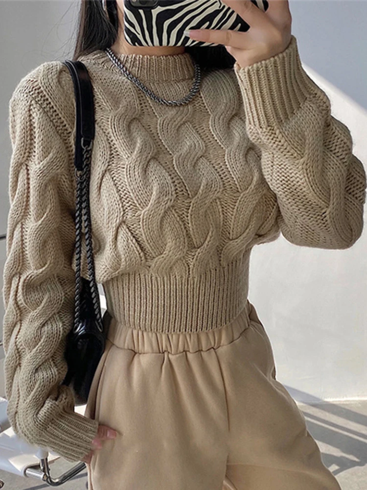 2022 Autumn Winter New Fashion Trend Sweater Knitting Thickening Solid Color O Neck Long Sleeve Casual Pullover Female