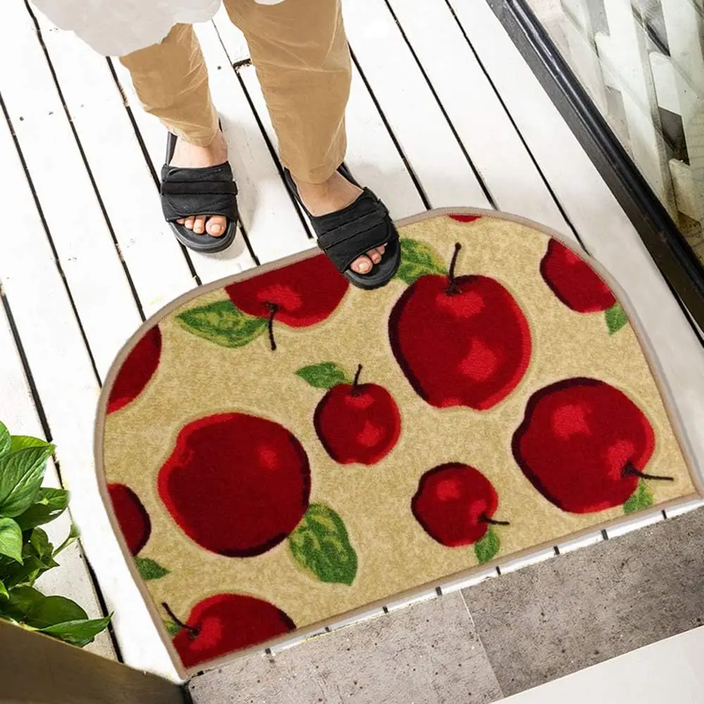 Half Round Red Doormat Non Slip Semicircle Kitchen Rugs,Apple Mats, Red Machine Washable Carpet for Bedroom Toilet Bath Mats