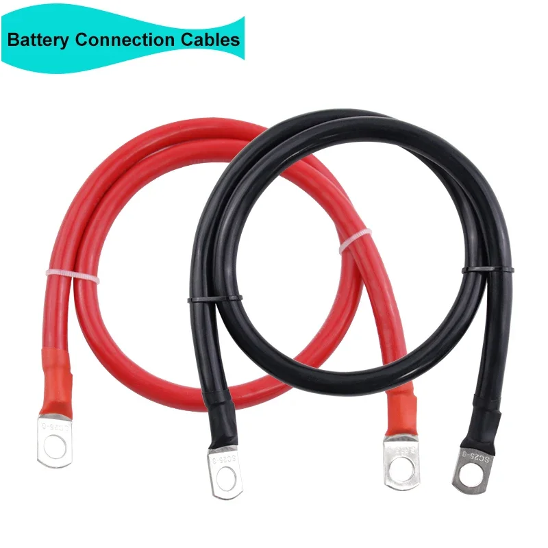 Battery Inverter Connection Cable Set with M8 SC Terminals 8/6/4/2 AWG 10/16/25/35mm2 UPS Wire Red Copper Core Tin-plated Lug