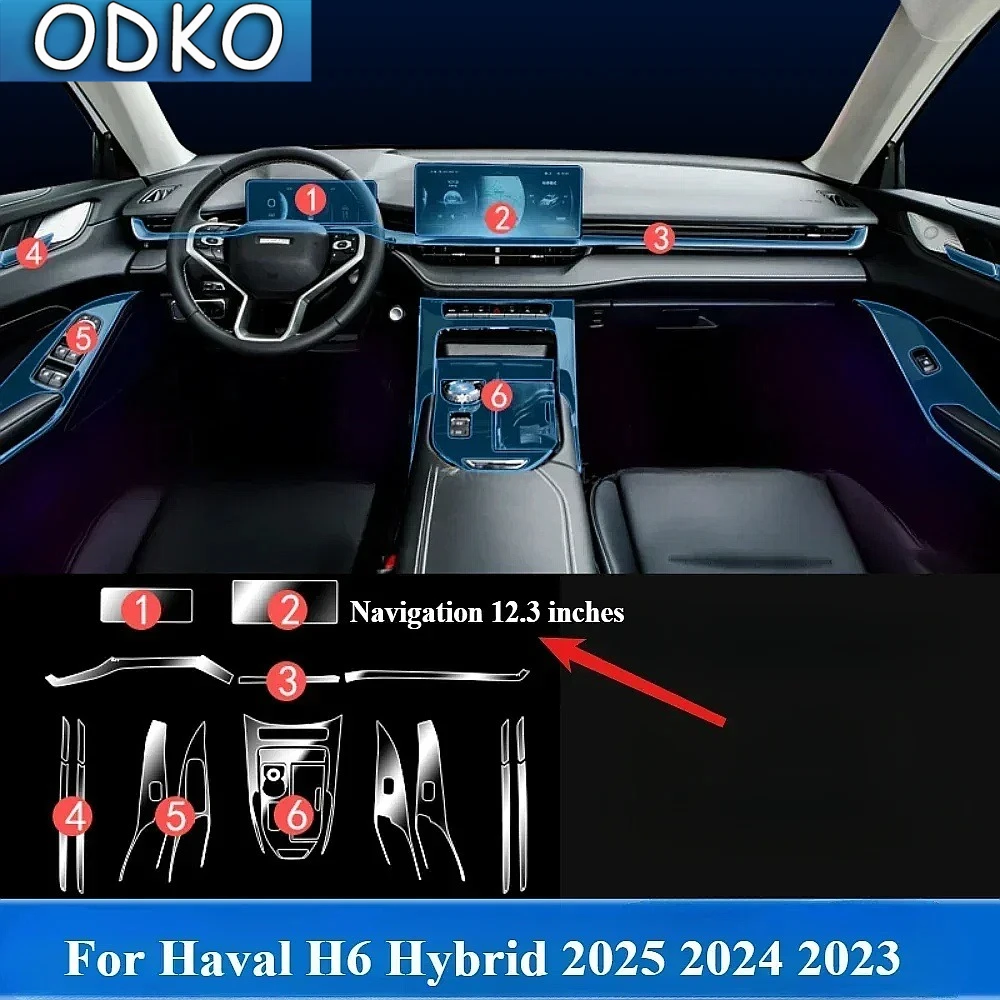 For Haval H6 Hybrid 2025 2024 2023 interior Accessories film transparent TPU Gear Panel Navigation Center Console PPF Protective