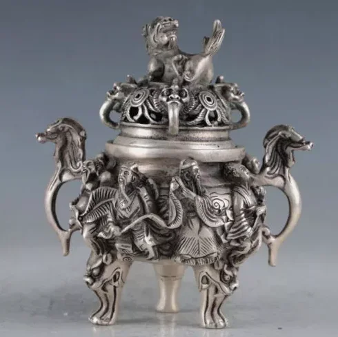 Tibet Silver Bronze Unicorn Incense Burners Made 8 immortal Statue