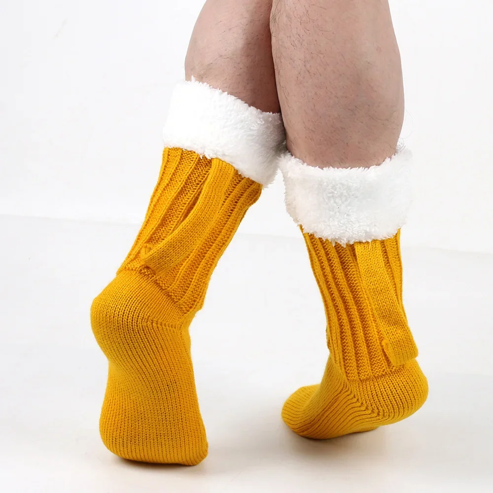3D Beer Mug Knitted Socks Men's Padded Warm Mid-Calf Socks Women Winter Soft Funny Sleep Floor Socks Woolen Socks Christmas Gift view 3