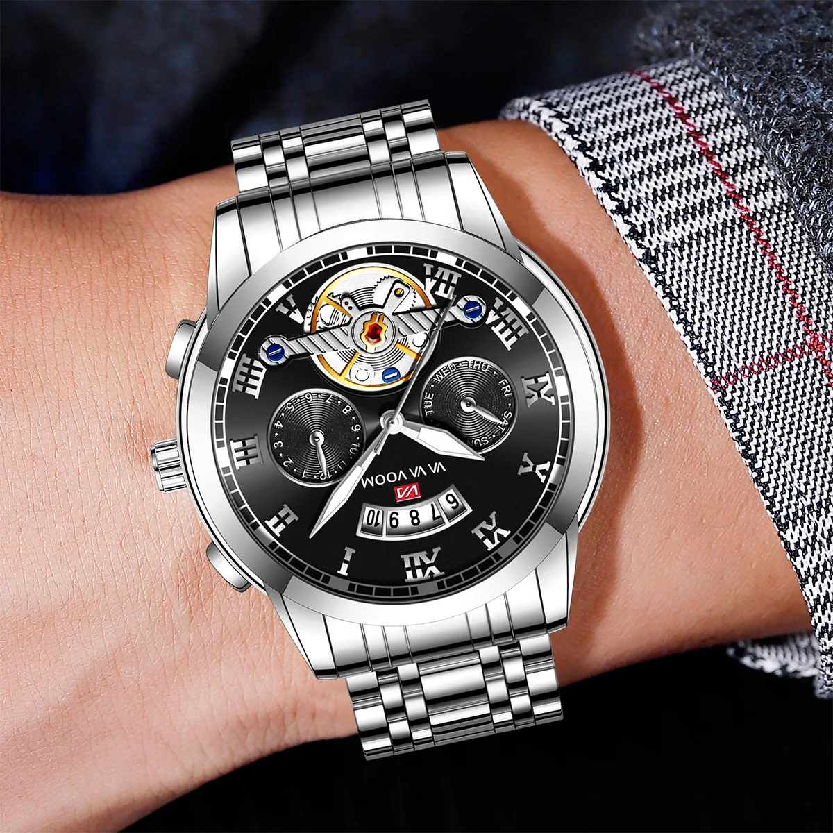 Men Sports Watch Fashionable Stainless Steel Strap Top Brand Original Pilot Series 3Bar Quartz Movement Luxurious Clock for Men