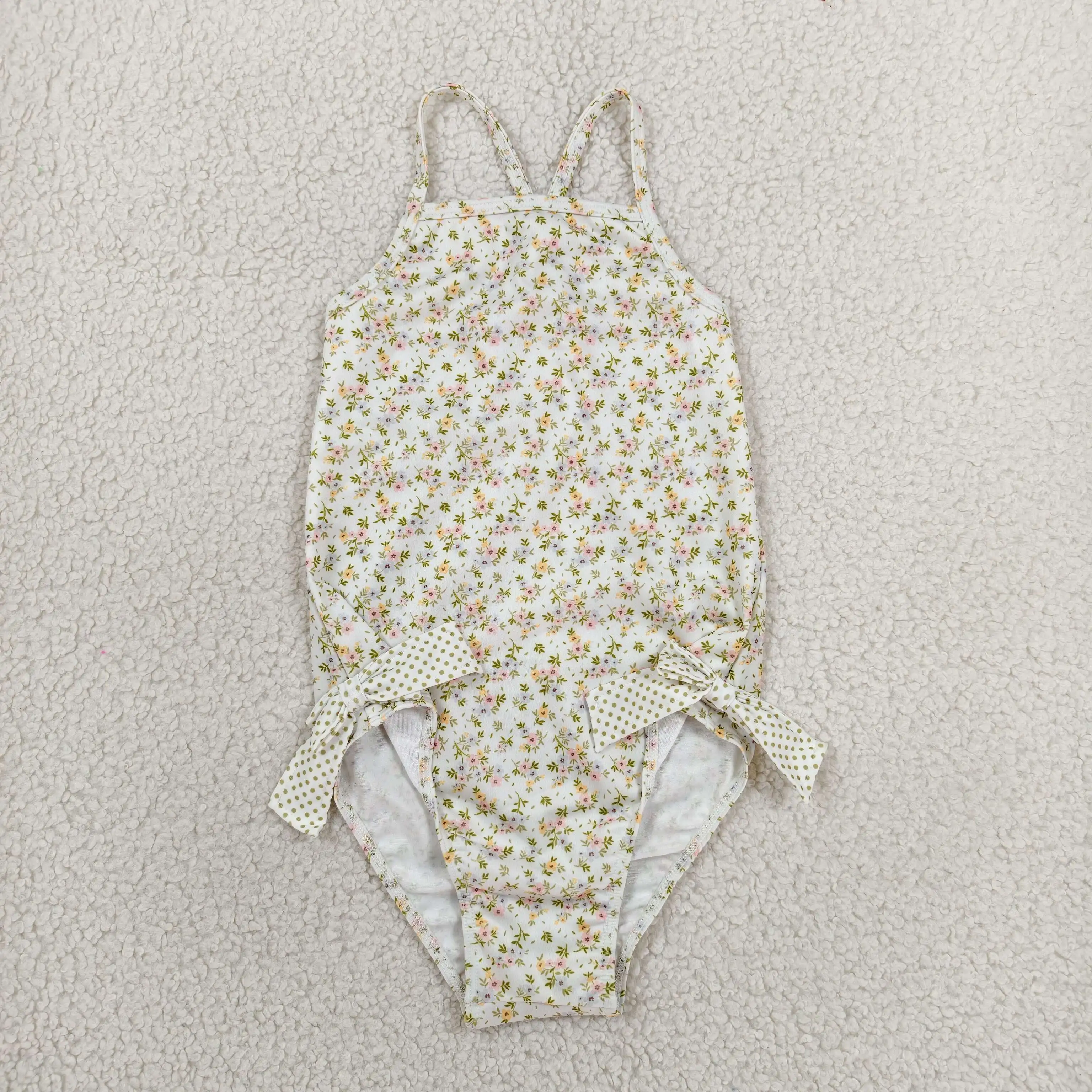Wholesale Children Toddler Summer Inner Swimwear Infant Sleeveless Floral Bows Swimsuit Clothing Baby Girl Swimming Suit