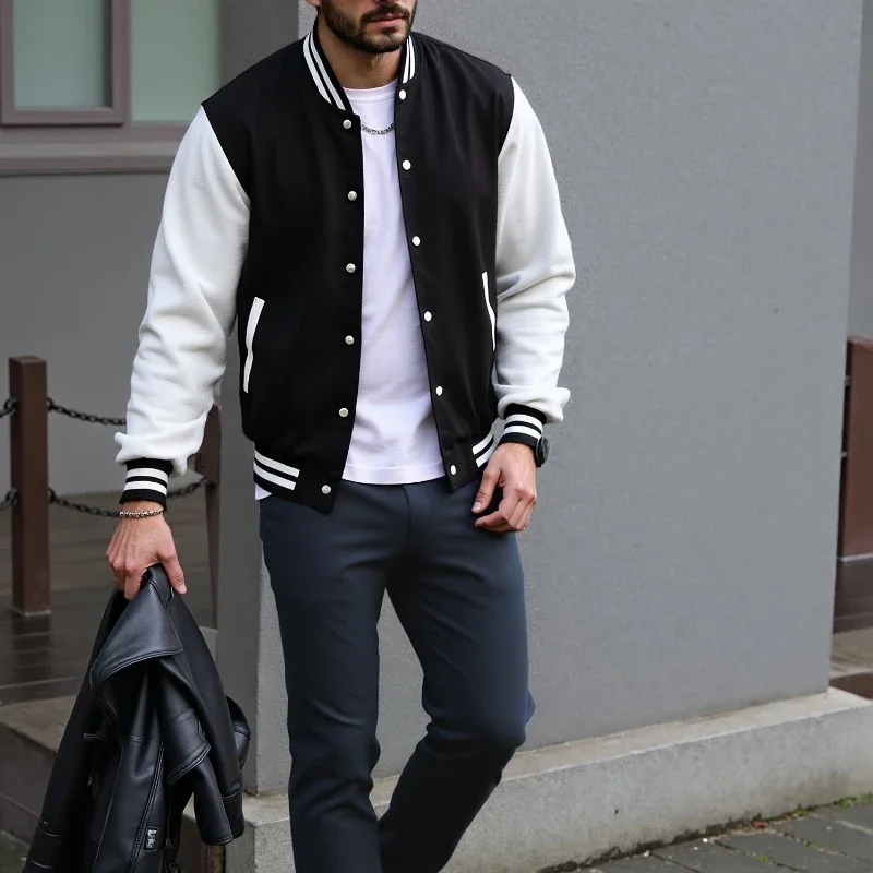 

Black White Solid Color Jacket Loose Oversized Clothes Casual Men Baseball Clothes Personality Street Coat Warm Fleece Jackets