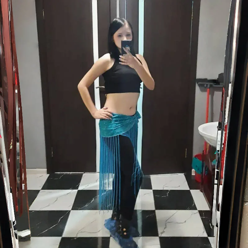Belly Dance Tassel Long Skirt Oriental Dance Dance Practice Hip Scarf Women's Waist Chain Sequin Tassel Practice Waist Chain