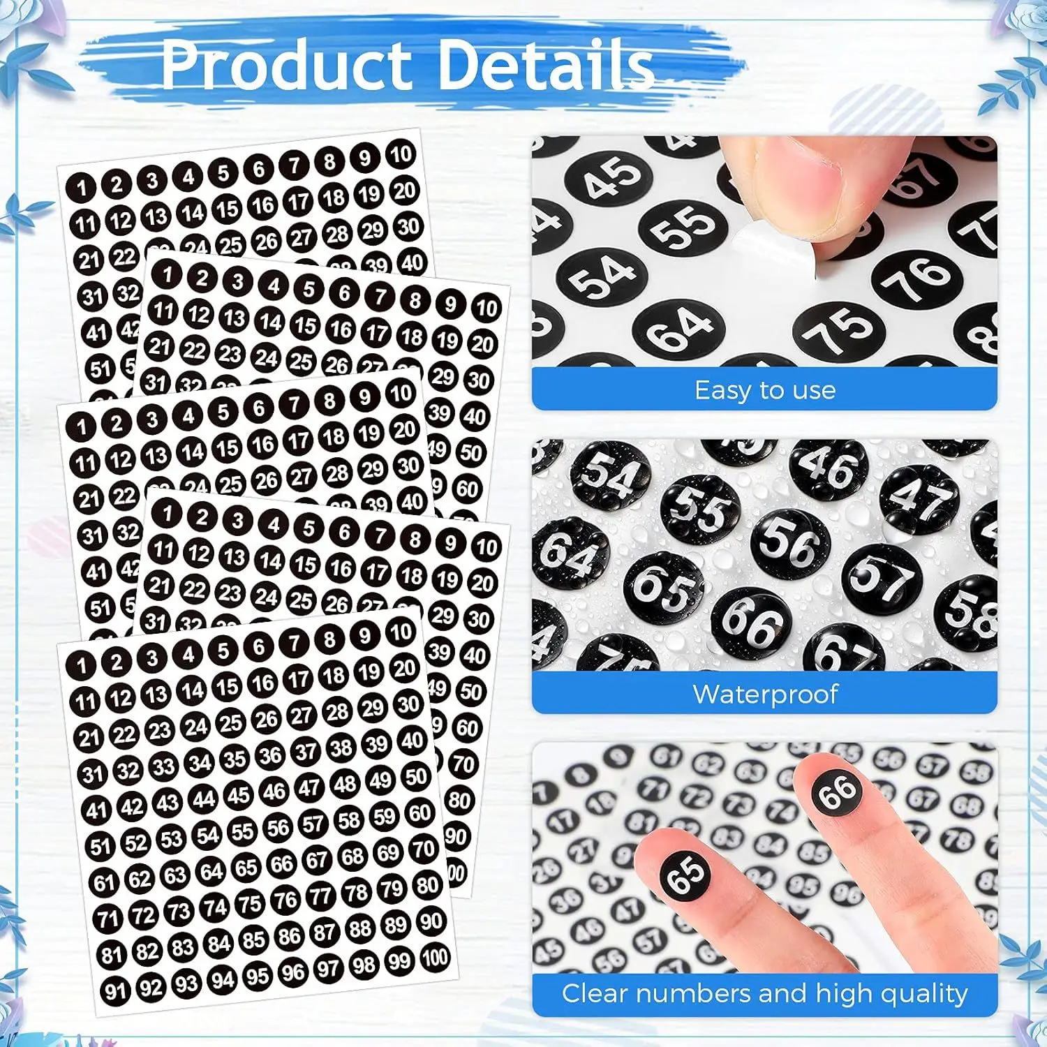 

2500 Pcs Number Stickers Classification Label Colorful Decals Embossing Labels Applique Classroom Bright