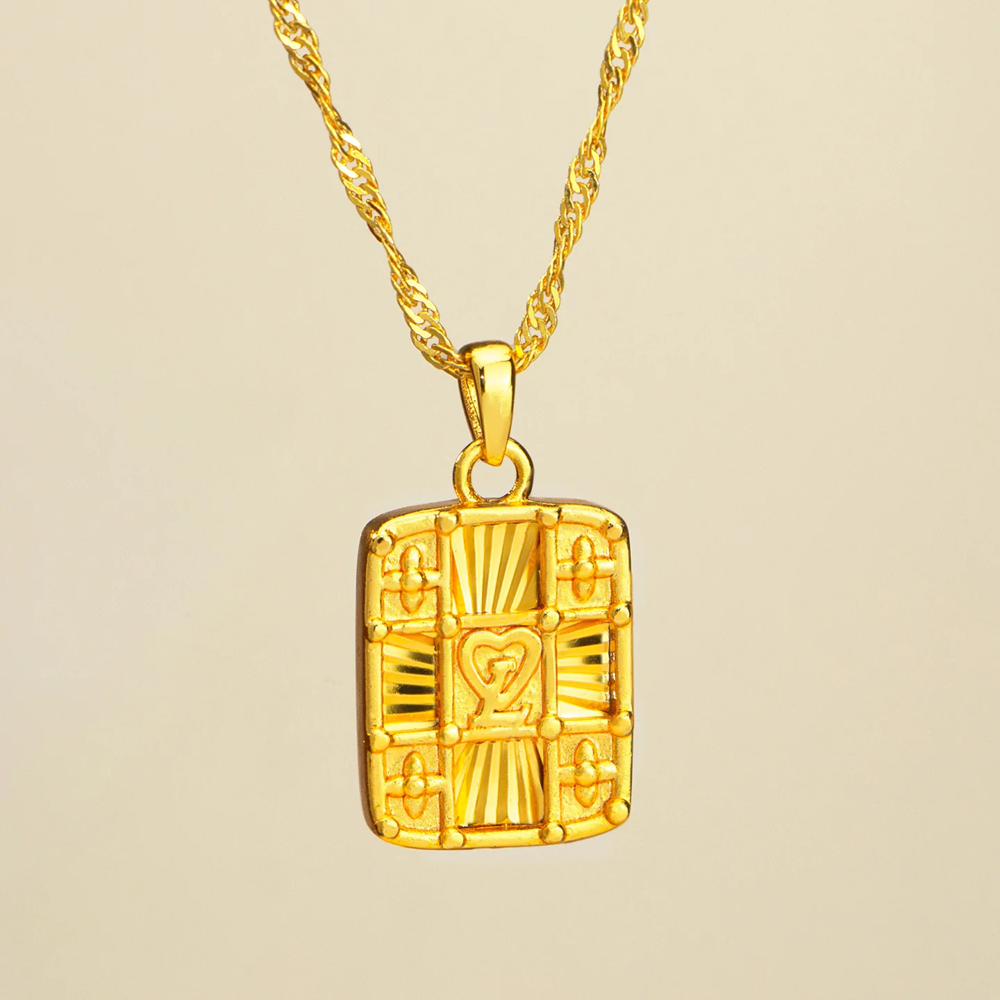 

Luxury 24K 9999 Pure Gold real gold Men's and Women's Geometric Square Pendant Clavicle Chain