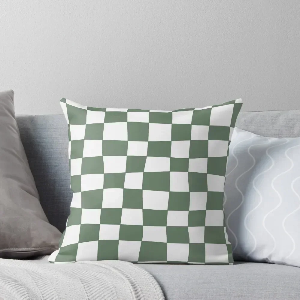 

Hand Drawn Checkerboard Pattern (sage green/white) Throw Pillow Throw Pillow Couch Pillows Decorative pillow case