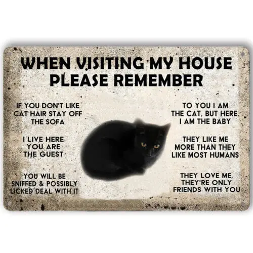 Cat Metal Sign When Visiting My House Please Remember Tin Signs Vintage Cat Wall sign
