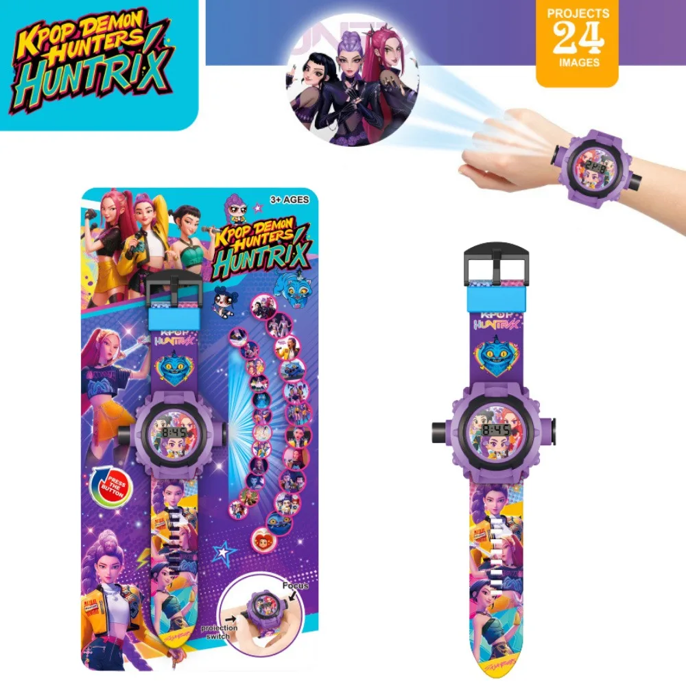 

kpop Demon Hunters 24 Pattern 3D Projection Watch Sonic Action Figure Kids Flip Watch Projector Toy Kids Birthday Gifts