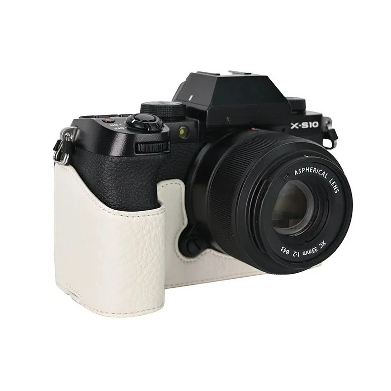 Tas kamera untuk Fujifilm XS10 casing kamera kulit Pu setengah casing bodi + film tempered gratis