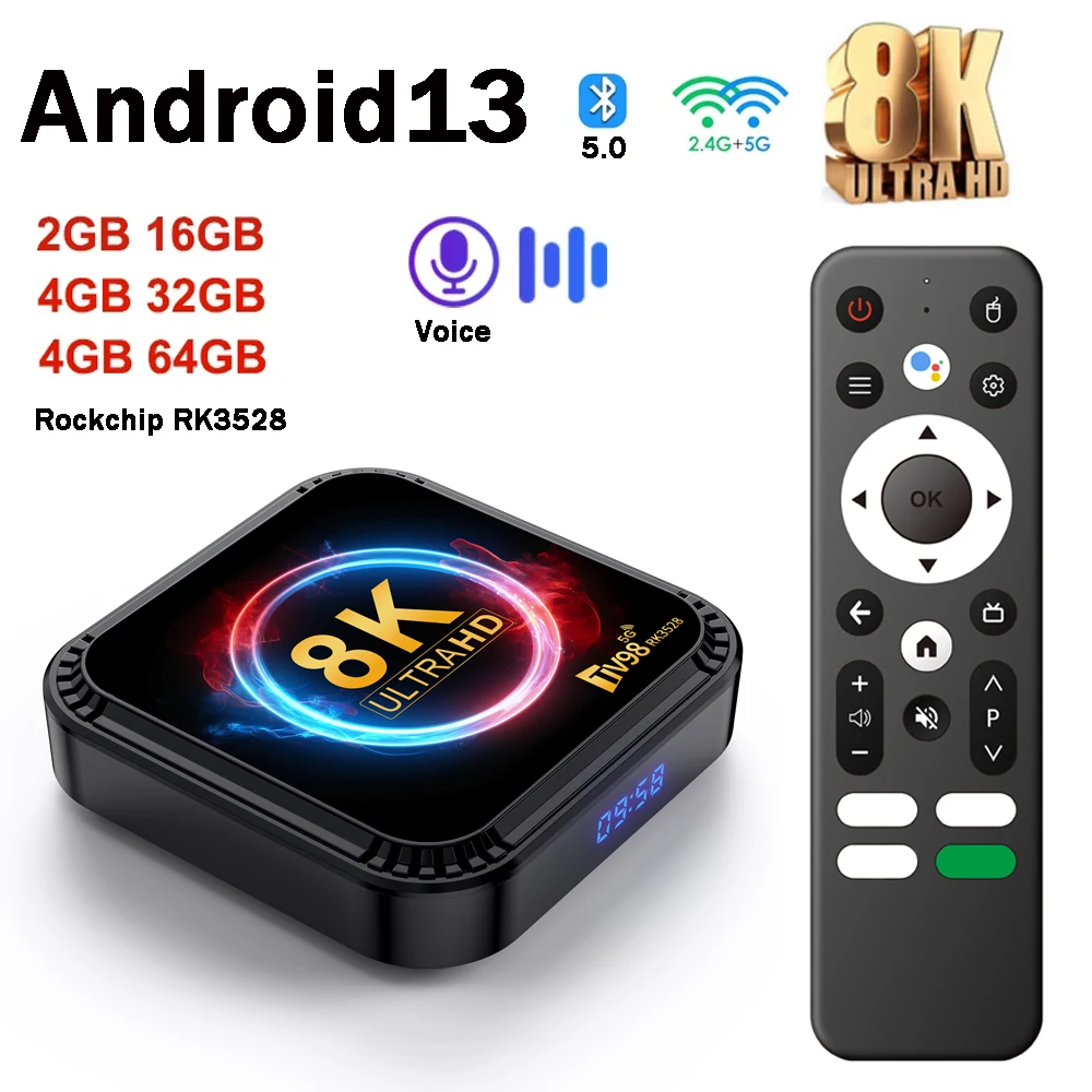 

TV98 RK3528 Smart TV Box Android 13 Box Rk3528 Quad Core 4G&5G Dual Wifi BT5.0 4GB 64GB Voice remote 8K HD Player Set Top Box