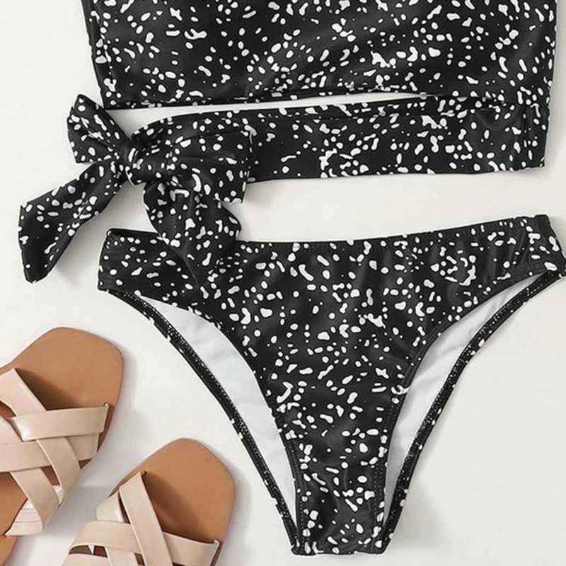 Vintage Klassieke Luipaardprint Badmode Vrouwen Een Schouder Bandage Split Badpak Bikini Set Zomer Tweedelige Strandbadpak