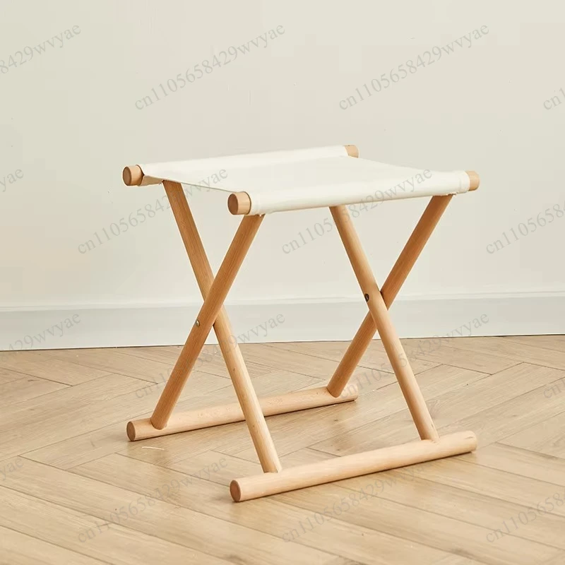 Portable Solid Wood Folding Stool, Sturdy Outdoor Fishing Small Bench with Soft Seat