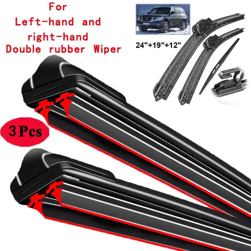 

Car Wiper Front & Rear Wiper Blades Set Kit For Nissan Patrol Y62 2010 - 2022 Windshield Windscreen Window Brush 24"+19"+12"