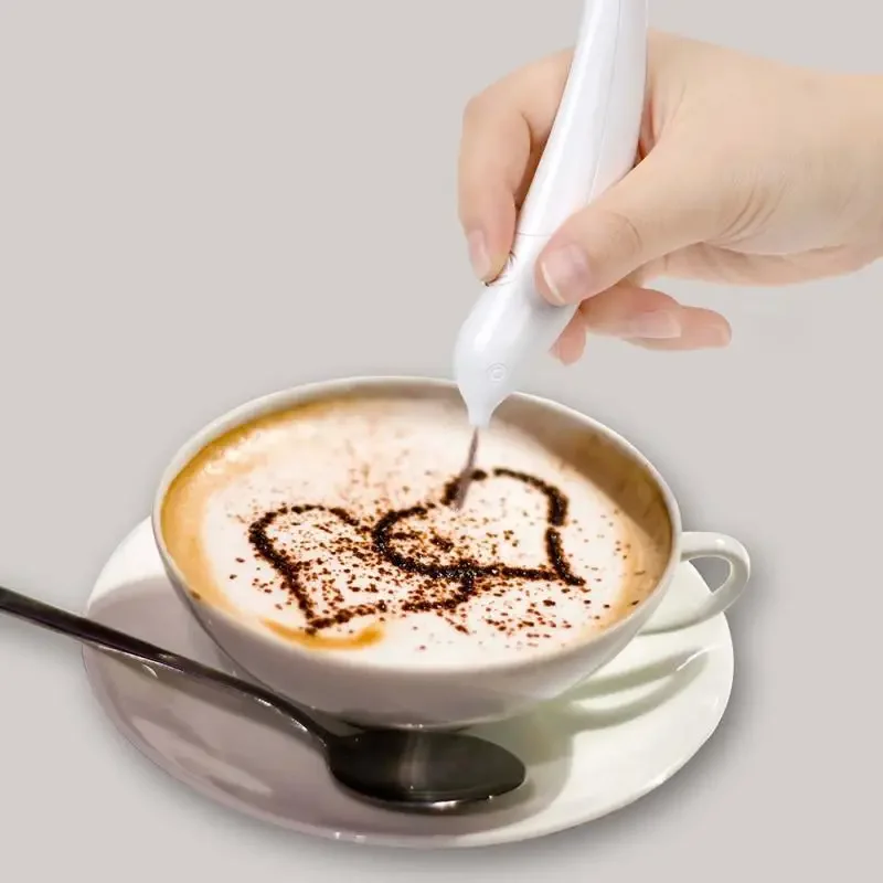 1Pc Creative Latte Art Electrical Pen Coffee Carving Pen Coffee Stencils Cake Spice Cappuccino Decoration Pen Baking Pastry Tool