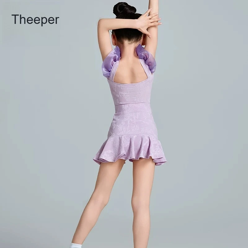 2026 Theeper New Summer Latin Dance Outfit Set Professional Ballroom Training Competition Performance Stretch Elegant Dancewear