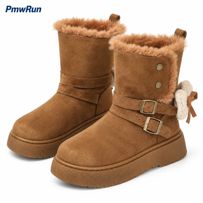 Vintage Plush Boots For Women Height Increasing Waterproof Female Cotton Shoes Calf Length Thick Warm Women's Cotton Footwear