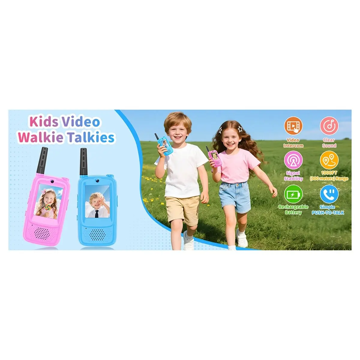 belong 1Pair Video Walkie Talkies for Kids Rechargeable Kids Walkie Talkies Long Range Birthday Toys Gifts for 3-12 Year