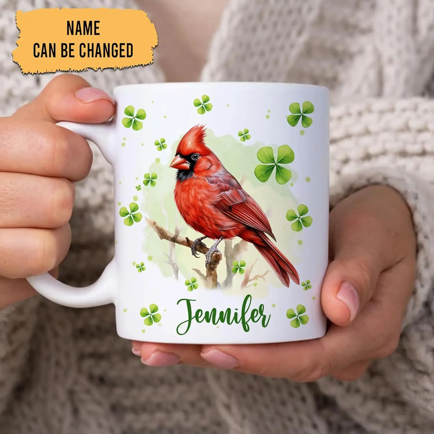 

Персонализированные подарки Cardinal Lover - с Lucky Four Leaf Clover, керамическая кофейная кружка на заказ, 11 унций, подарки для любителей животных для женщин