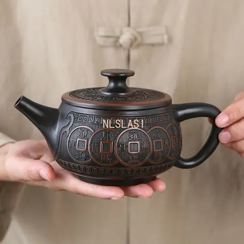 Jianshui 보라색 도자기 조각 주전자 손으로 그린 골동품 구호 주전자 가정용 주전자 쿵후 차 세트 주전자
