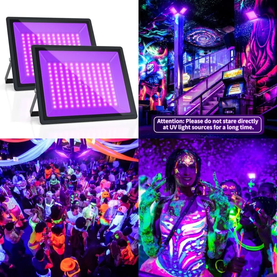 

150W UV Black Light, 2 Pack Powerful IP66 Waterproof LED Lamps for Neon Glow Party, Halloween, Christmas Decor and Art Displays