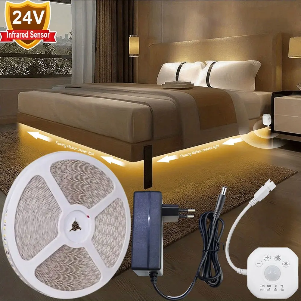 24V LED Motion Sensor Strip Light LED Flex Strip, Meteor, Marquee 1m/39.37in-10m/393.7in, White/Warm White Suitable