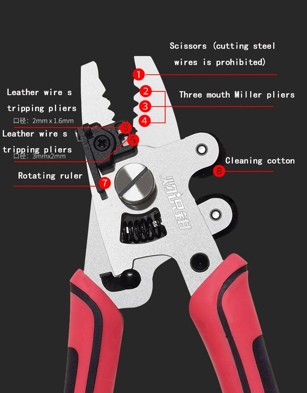 

4/8 in 1 Optical Fiber Stripper Optic Fiber Miller Stripper Wire Pliers Multifunctional Scissor Cleaning Stripping Plier