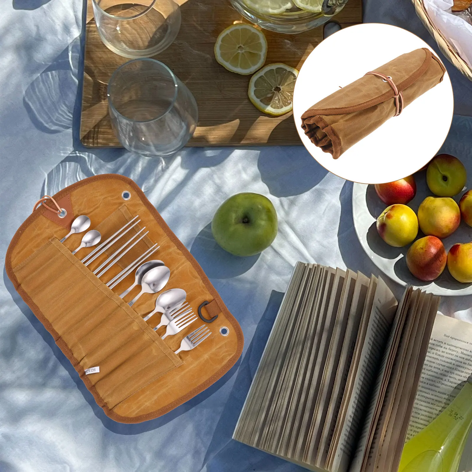 

Cutlery Storage Bag Serving Utensils Tableware Camping Eating Picnic Supply Portable Backpack
