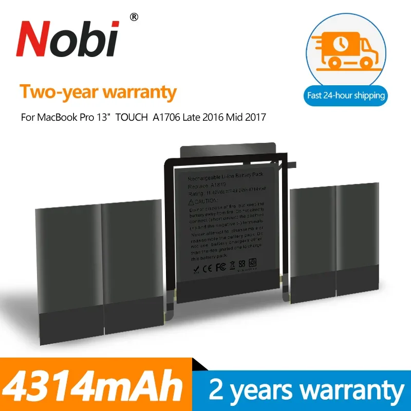 

Nobi A1819 Battery for Apple MacBook Pro 13'' Touch Bar A1706 Late 2016 Mid 2017 EMC 3071 EMC 3163 MLH12LL/A MPXV2LL/A 4314mAh