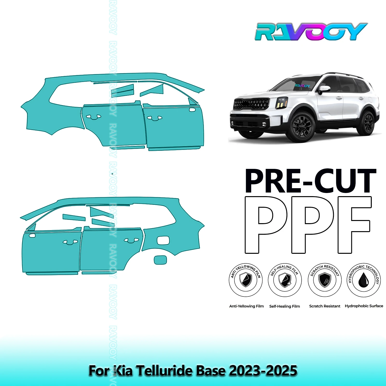 

For Kia Telluride Base 2023-2025 8.5mil Clear Matte Pre-Cut PPF Door & A/B Pillar Kit TPU Paint Protection Film Set