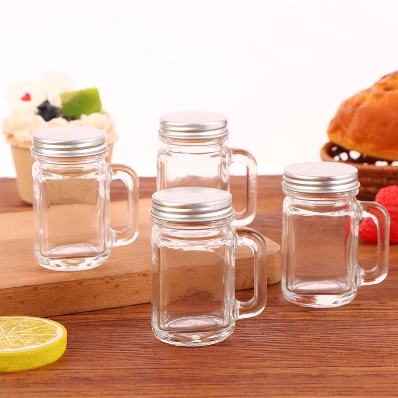 1Pc 40ML Portable Mini Mason Jar With Handle Leakproof Glass Water Bottle For Milk Cold Brew Coffee Crystal Wine Whisky Glass