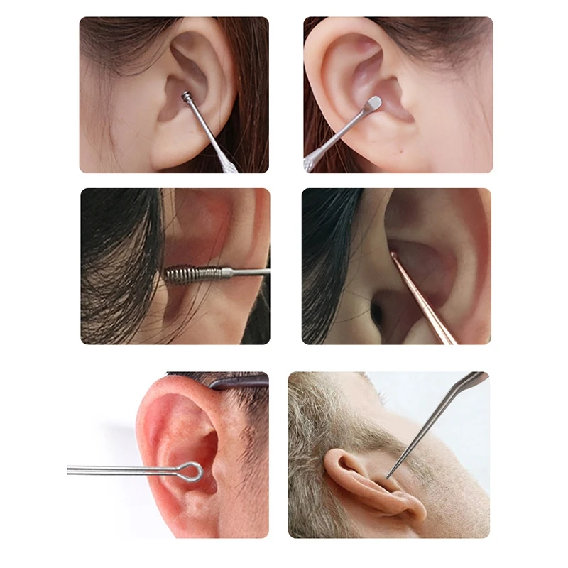 ABVJ-7Pcs Stainless Steel Ear Pick Spoon Ear Wax Cleaner Health Care Removal Curette Ear Earwax Remover Cleaning Selection Tools