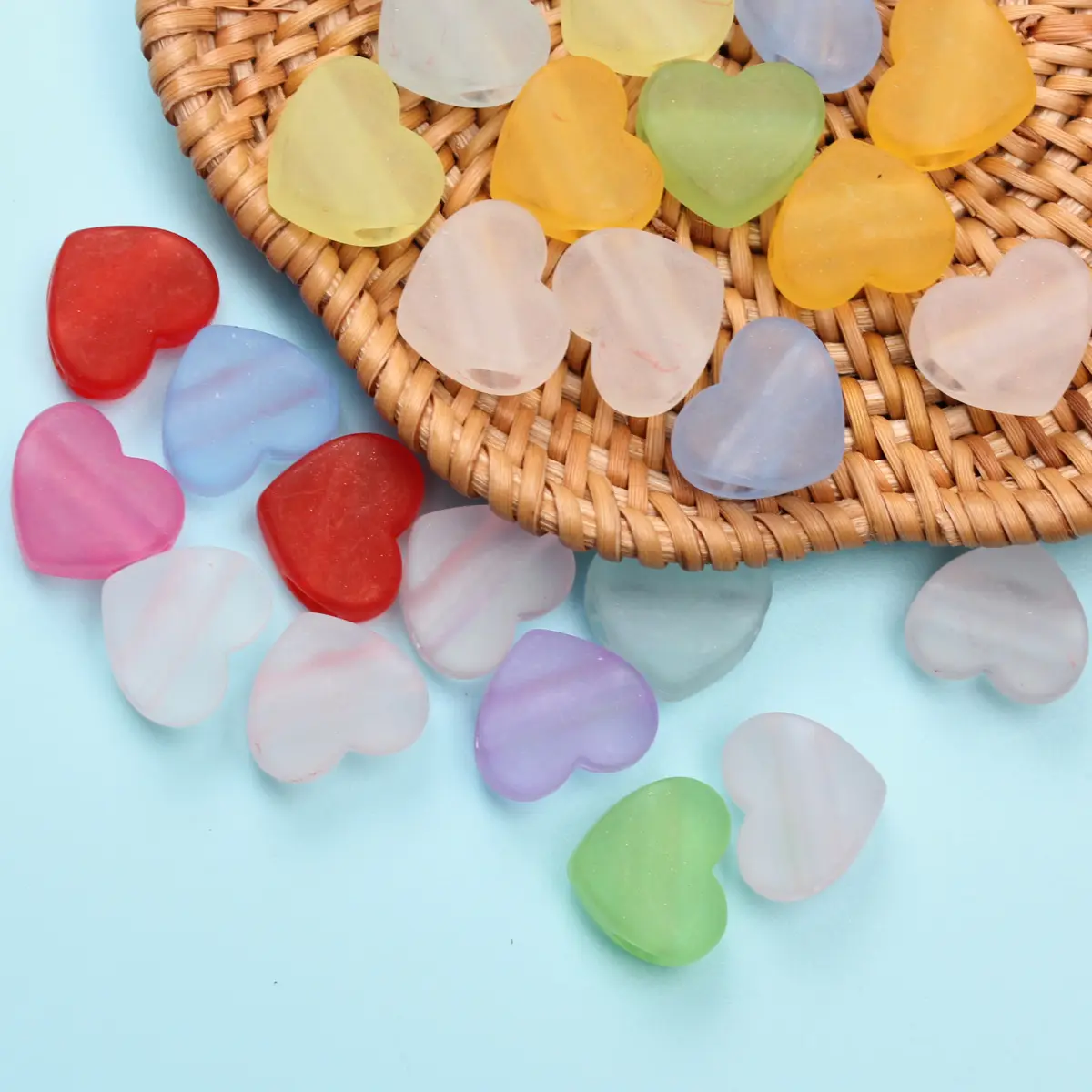 14mm 10pcs Candy Color Transparent Frosted Love Heart Beads DIY Jewelry For Bracelet Necklace Earrings Making Charms Handmade