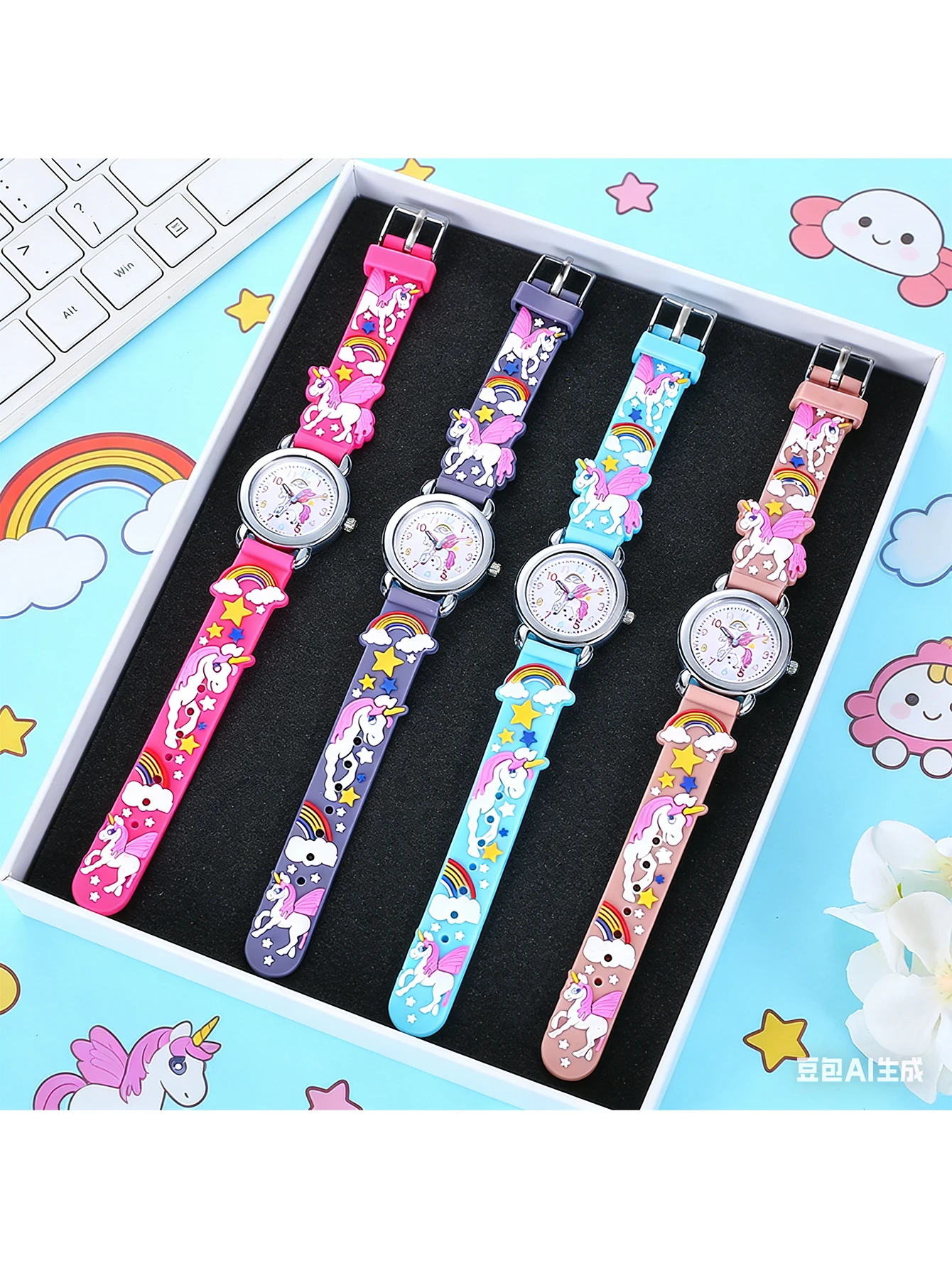 

Милый детский набор часов с единорогом, 3D-часы с мультяшным силиконовым ремешком, обучающие часы-наручные часы для детей, идеальный подарок для девочек, идеально подходят для повседневного использования.