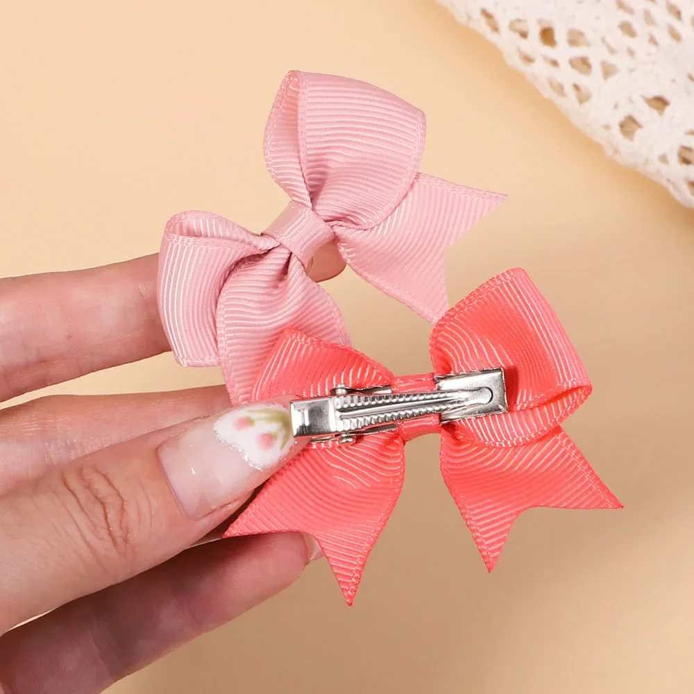 10Pcs/Set Solid Color Hairclips for Kids Grosgrain Ribbon Bows Hair Pin Handmade Headwear Girls Hair Accessories with Papercard