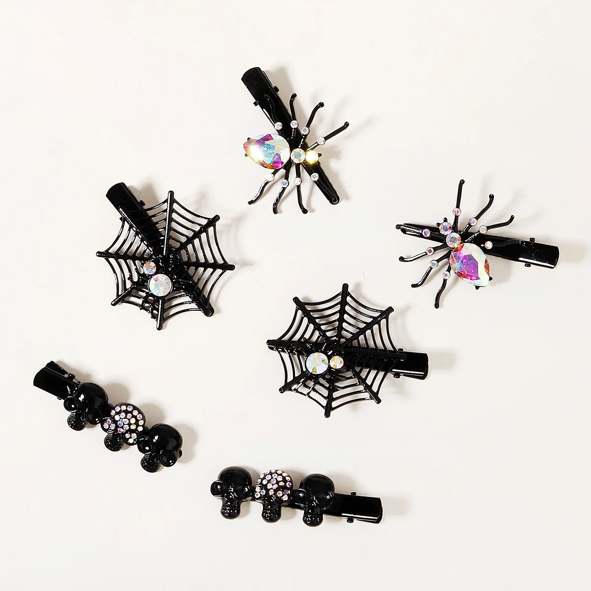 Gothic Punk Schwarze Spinne Tier Fledermaus Halloween Schädel Offenen Finger Ring Party Ring Ohrring Haar Clip Krone Tiara Haar Schmuck – Detail 2