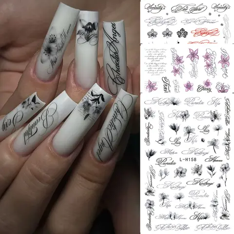2/3 pcs Punk Style English Letters Nail Stickers Gothic Artistic Lettering Nail Charms Y2K Metallic Retro Letters Nail Decor
