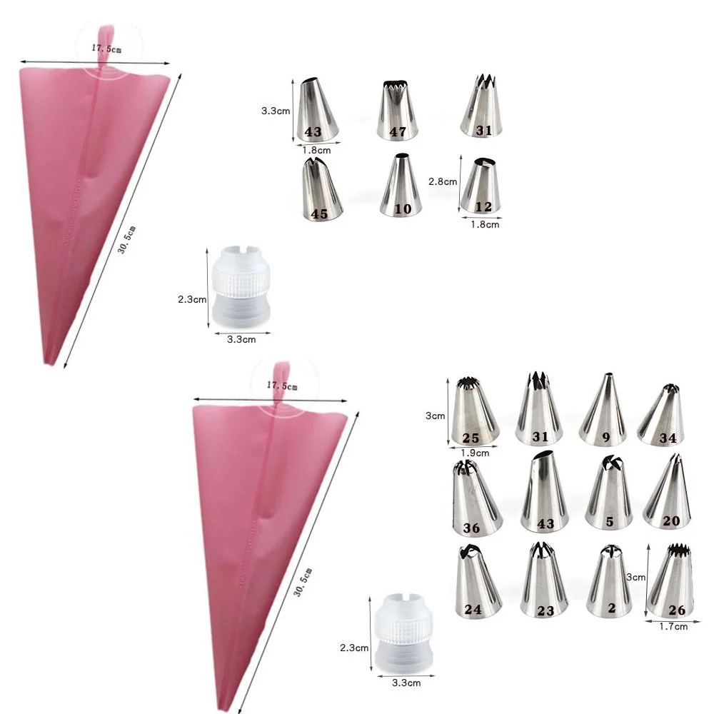 재사용 가능한 실리콘 페이스트리 백, 케이크 장식 도구, 스테인리스 스틸 깍지, 아이스 파이핑 노즐, 페이스트리 세트, 8 개