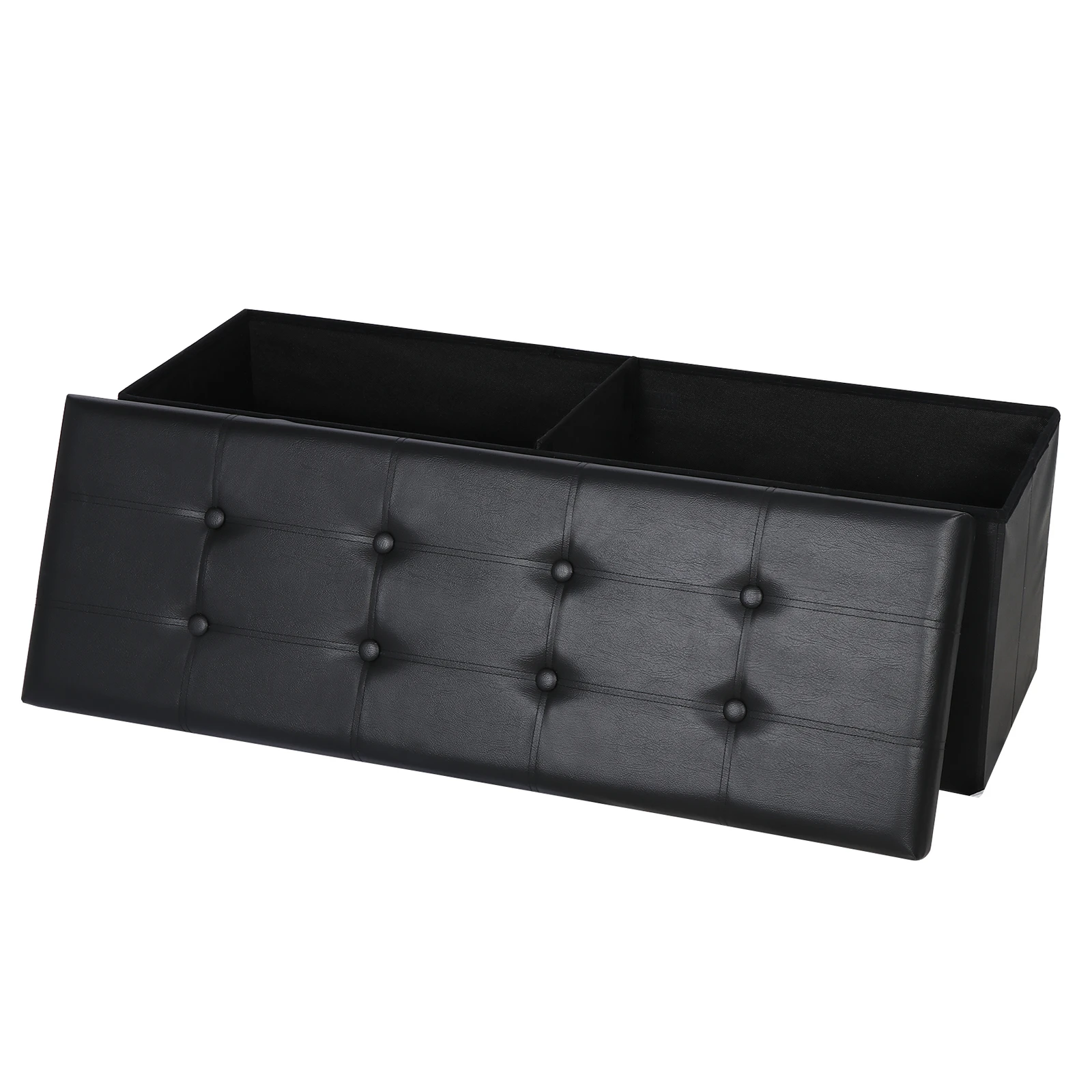 

43 Inches Folding Storage Ottoman Bench Storage Chest Footrest wi/ Divider Black