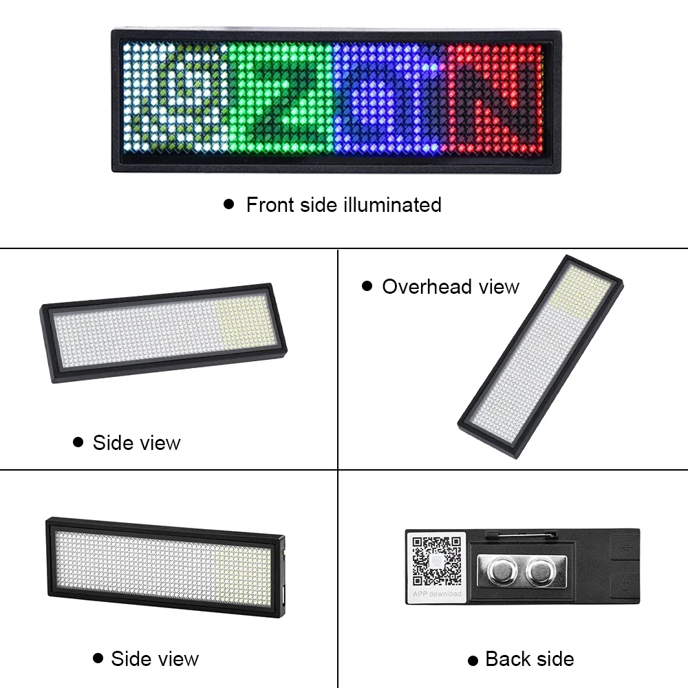 Imagem -06 - Emblema de Nome de Led Faça Você Mesmo Placa de Mensagem de Rolagem Programável hd Dígitos de Texto Padrão de Exibição Controle de Aplicativo Marca de Nome de Led