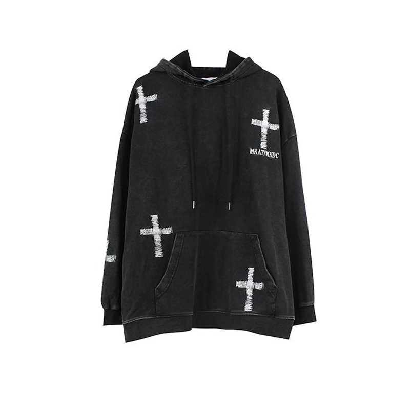 Alt Harajuku Grunge Cross Hoodies Men Punk Sweatshirt Egirl Fairycore Hip Hop Top Halloween Gothic Hooded Oversize Pullovers