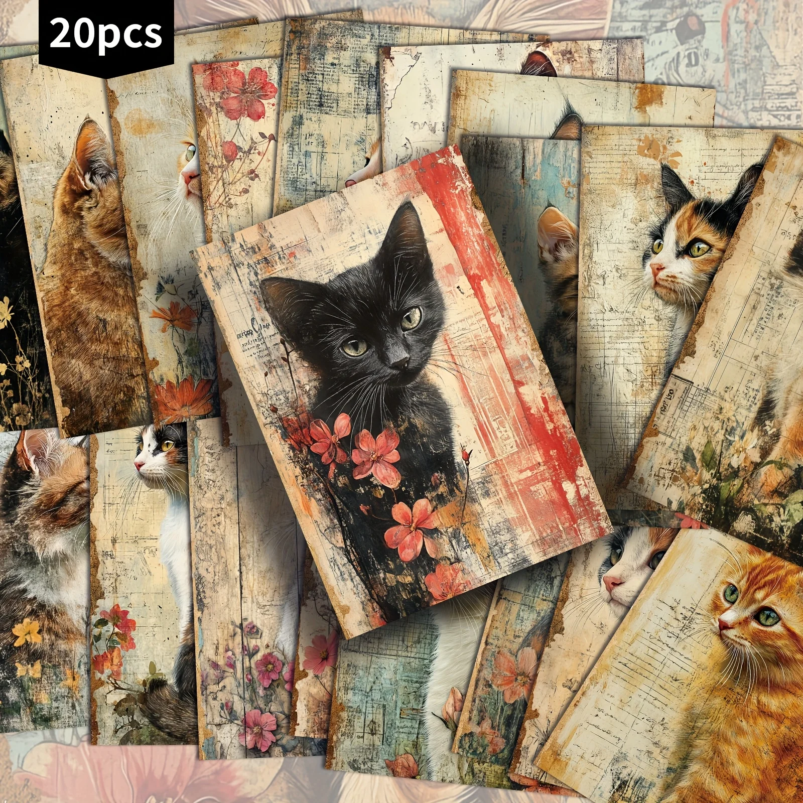 20PCS Vintage Cat Pet Cute and Lively Postcards, Classic Girl Illustrations, Collectible Decorative Cards for Use in Scrapbooks