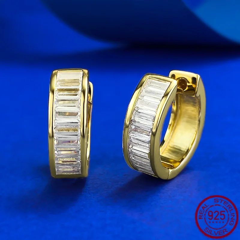 

New S925 Silver European and American Trapezoidal Rectangular Clear and Cool Neutral Wind Bar Ear Ring Wedding Jewelry