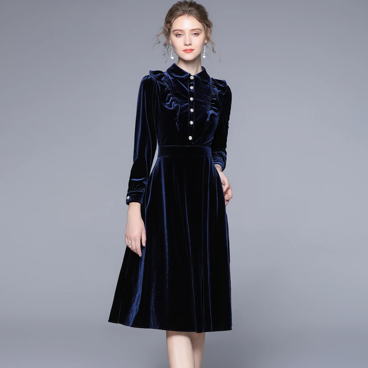 chinese dress ladies Long Sleeves Velvet Mermaid Dresses with Slit main image 1
