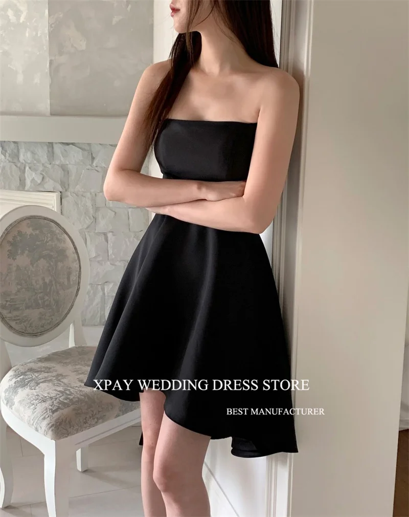 XPAY Simple Black A Line Evening Dresses For Wedding Photo shoot With Bolero Detachable ShortSkirt Customised Formal Party Gowns