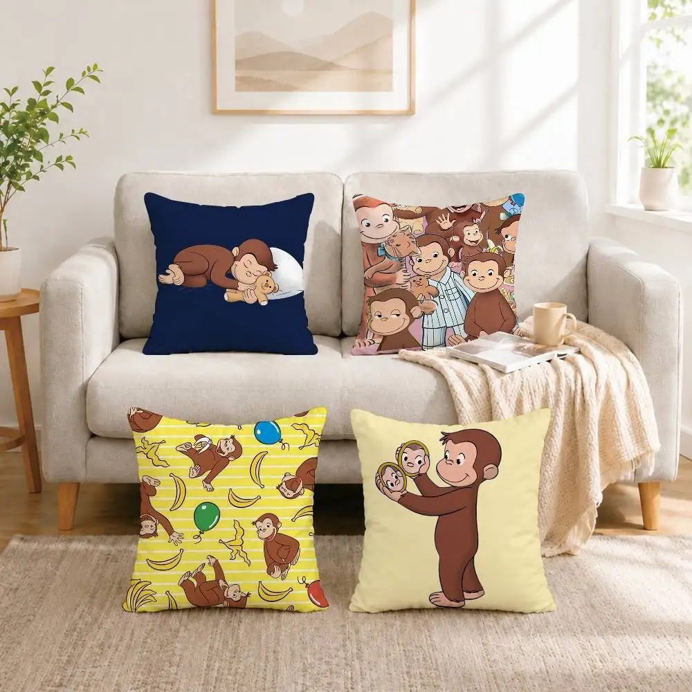 

C-Cartoon C-Curious George Square Double-Sided printed Pillow Case Bedroom Bedside Pillow Sofa Cushion Cover Gift