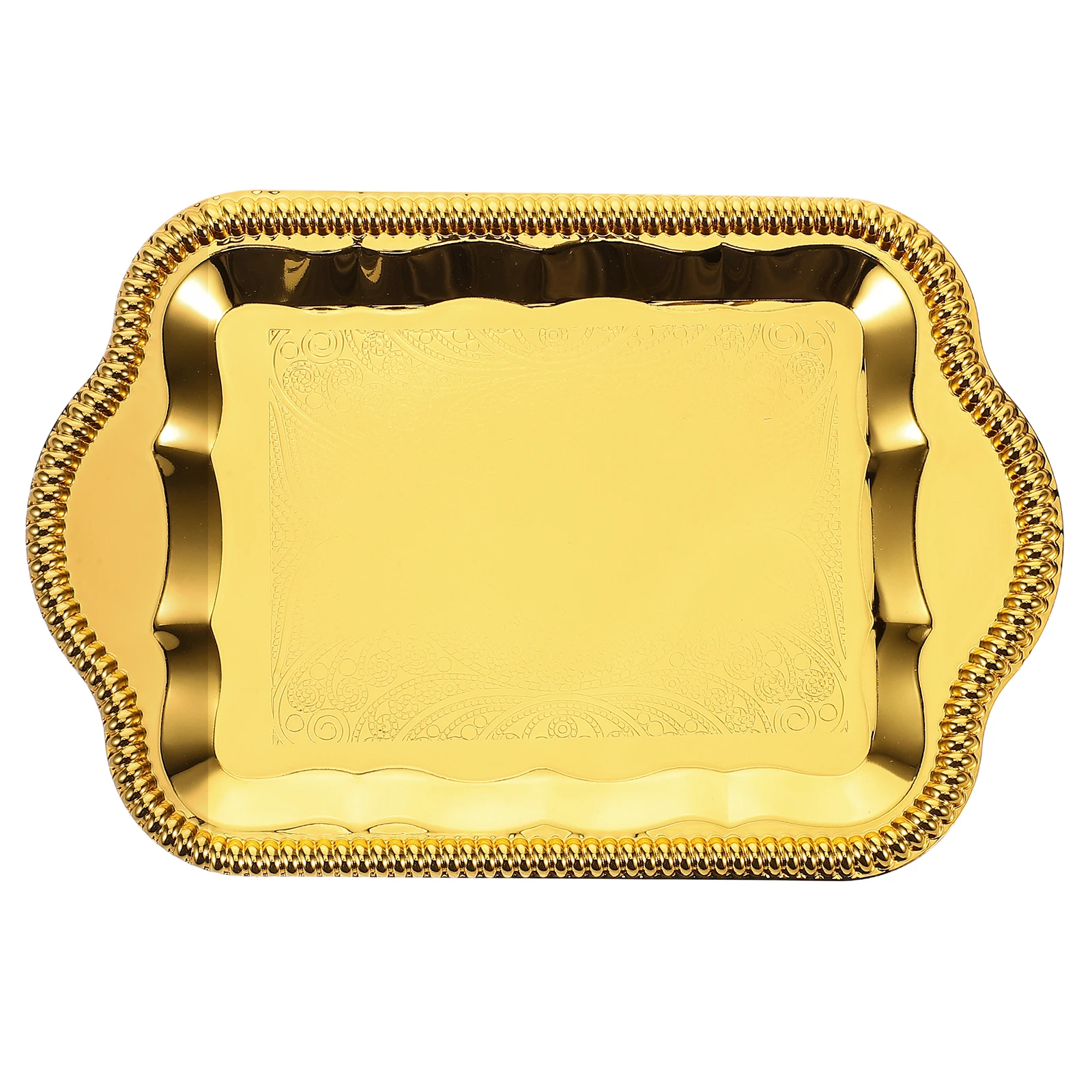 

Cake Pans European Floral Mirror Engraved Tray Metal Decorative Rectangular Birthday Serving Platter Golden Coffee Tea