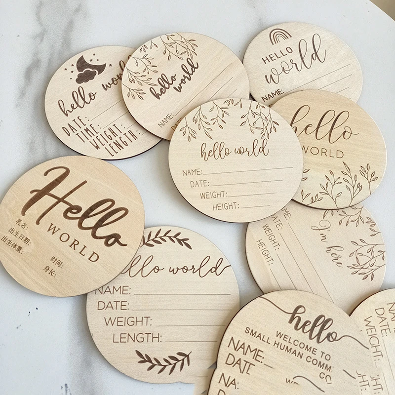 Baby Wooden Milestone Card Engraved Wooden Hello World Milestone Newborn Photography Props Children Shooting Accessories